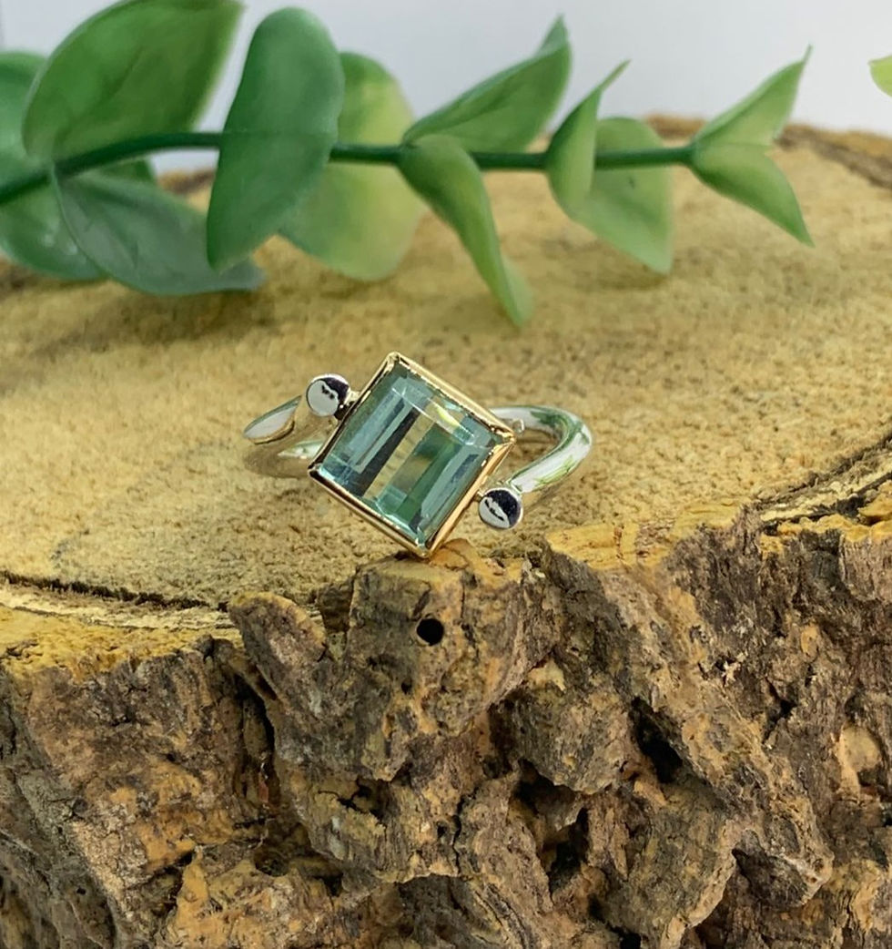 Miniatura: Anel em prata com ouro e Agua Marinha