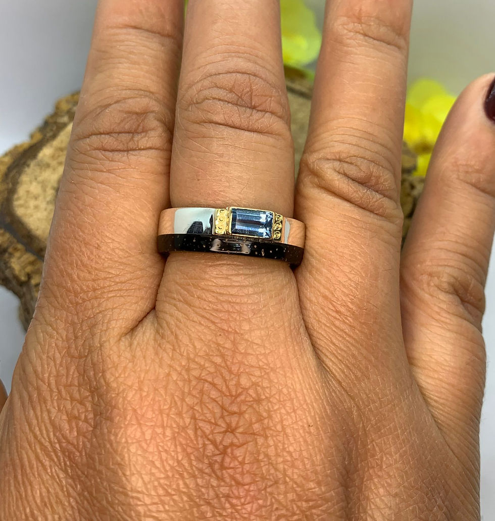 Miniatura: Anel em prata com ouro, Coco e Água Marinha