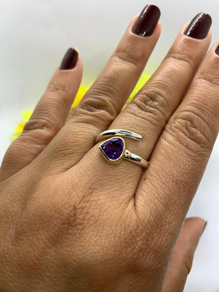 Miniatura: Anel em prata com ouro e Ametista