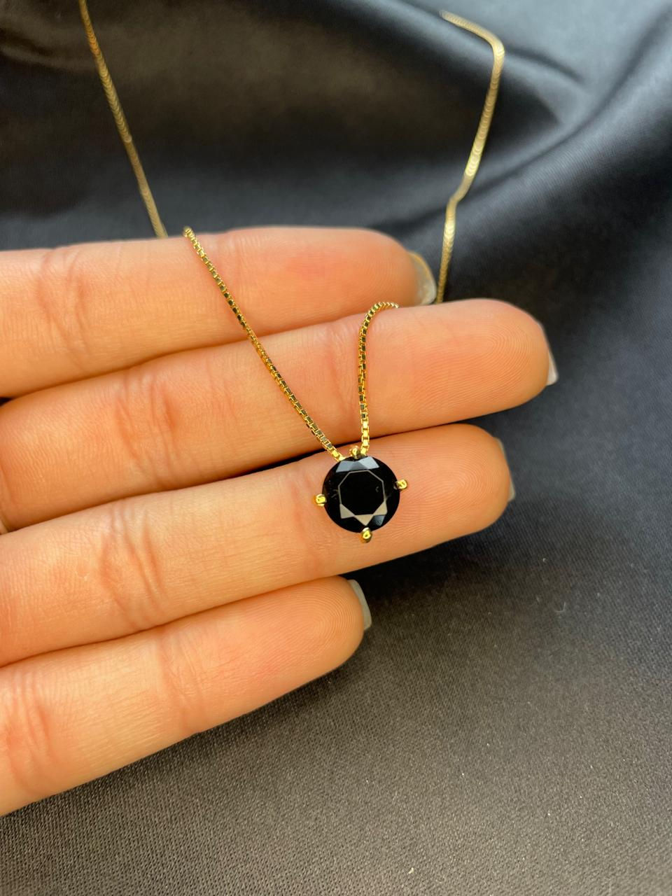 Miniatura: Colar ponto de luz em Prata Gold com Onix