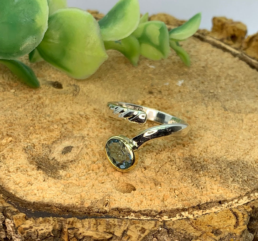 Miniatura: Anel em prata com ouro e Água Marinha