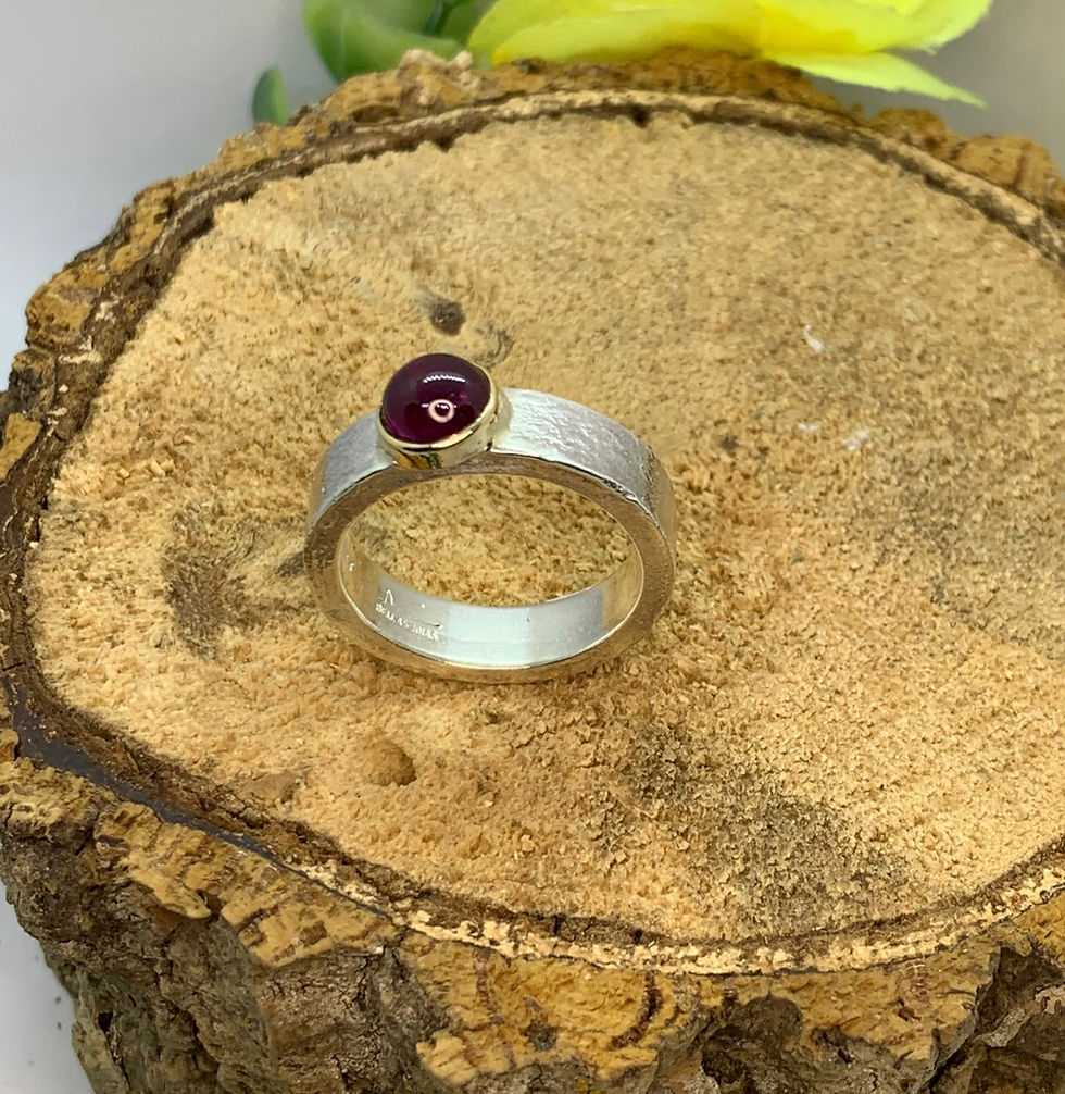 Miniatura: Anel em prata com ouro e Rodonita