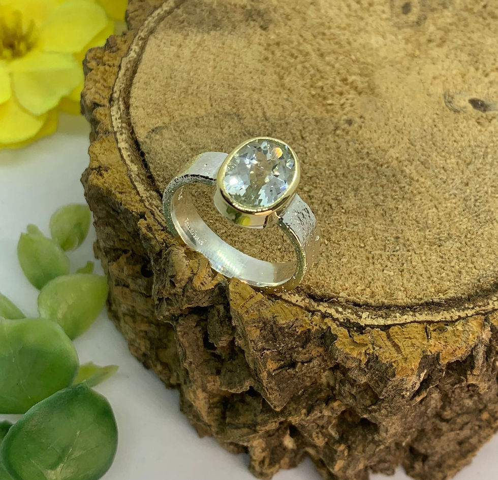 Miniatura: Anel em prata com ouro e Topázio Branco