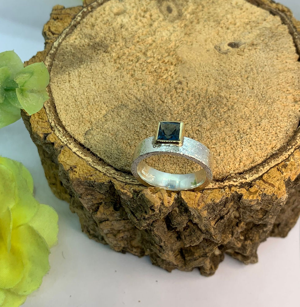Miniatura: Anel em prata com ouro e Topázio Azul London