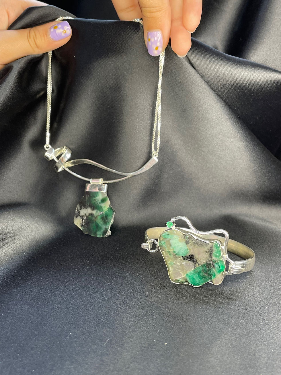 Miniatura: Colar e Bracelete com Esmeralda