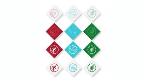 a set of squares with different icons on them