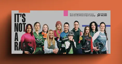 a group of women are posing for a picture with the words go to cyclingireland is to find out more about our new women in sport camp