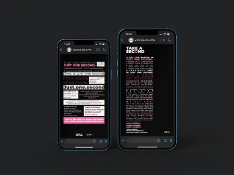 two phones with a message that says take a second