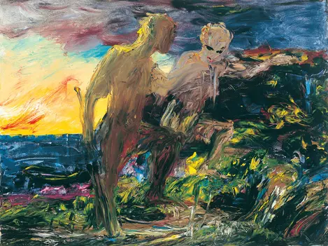 a painting of a man and a woman standing next to each other