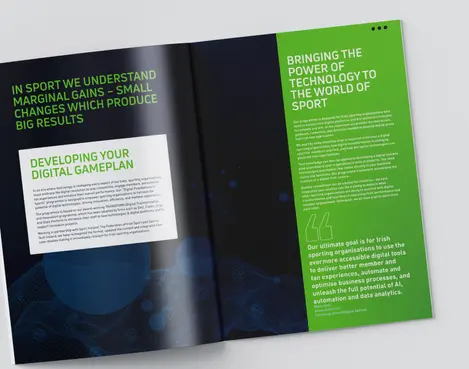 a book is open to a page that says bringing the power of technology to the world of sport