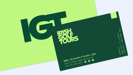 a green business card for irish golf tours
