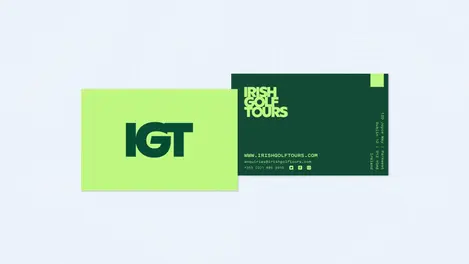 a green business card for irish golf tours