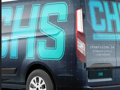 a black van with the word chs on it