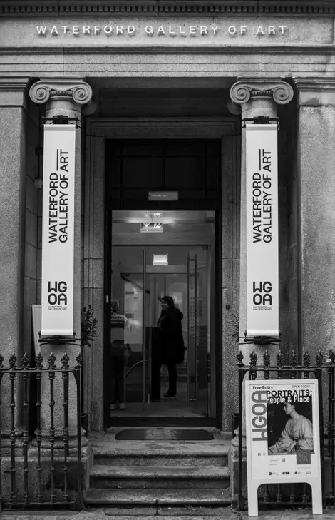 a black and white photo of the waterford gallery of art