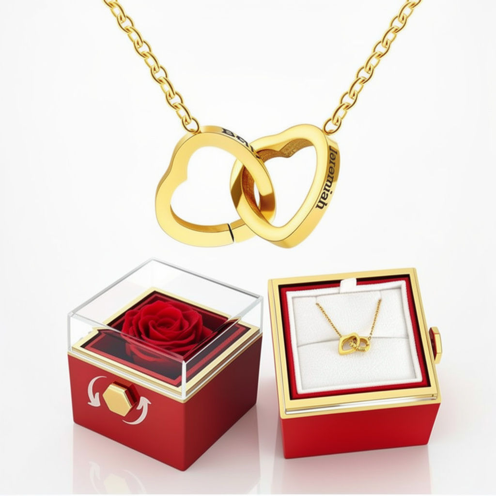 Eternal Rose Box with Engraved Necklace