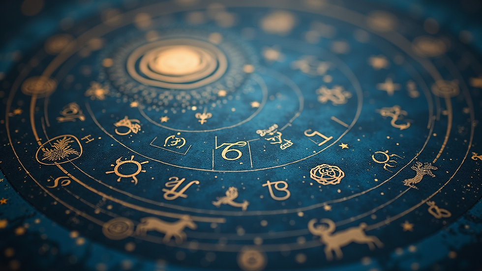 Eye-level view of a celestial map with zodiac signs