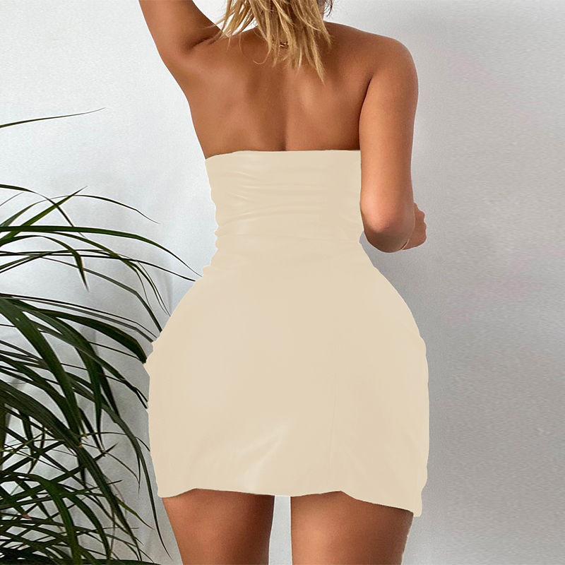 Thumbnail: Hugcitar Pu Faux Leather Tube Mini Dress For Women Bodycon Sexy Streetwear Party