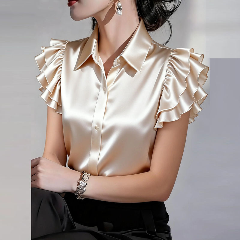 Thumbnail: New Summer Short Sleeve Women Button Shirt Blouses Lace Patchwork Office Lady Sh