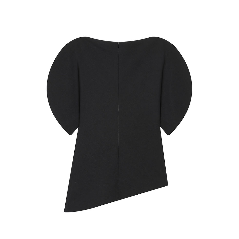 Thumbnail: HH Women Vintage Black Short Puff Sleeve Shirts O Neck Asymmetrical Hem Blouse 2