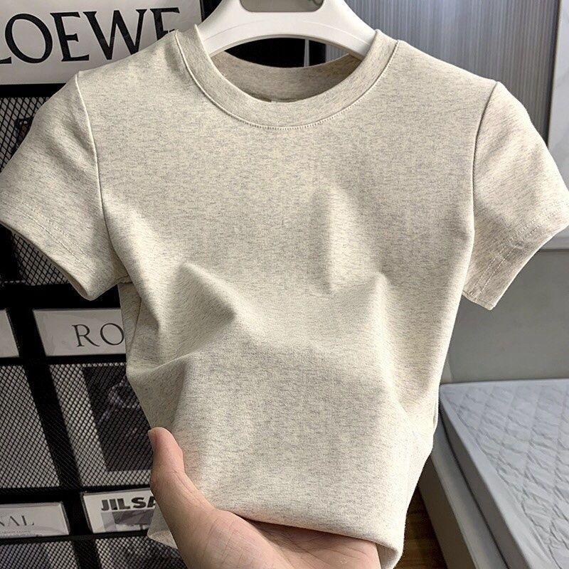 Thumbnail: Women's Solid Short Sleeve T-Shirt Spring Summer Casual Soft Slim Fit Basic Top 