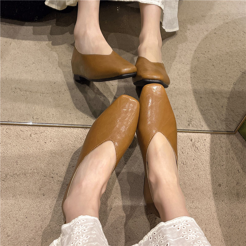 Thumbnail: Women's Loafers Genuine Leather Luxury Shoes Heels Pumps Square Toe Elegant Mary