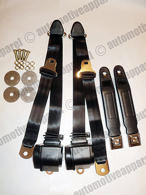 Sunburst Style 3 Point Retractable Black Seat Belts Musclecar