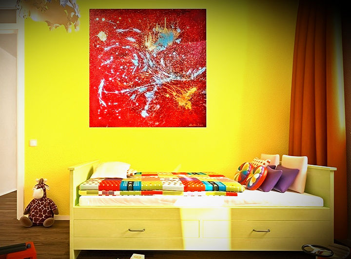 Thumbnail: Dragon Castle In The Sky| Red, Teal Gold Painting