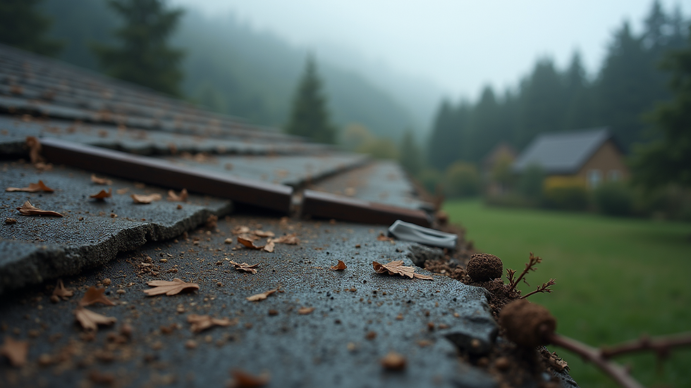 Eye-level view of a damaged roof after a storm