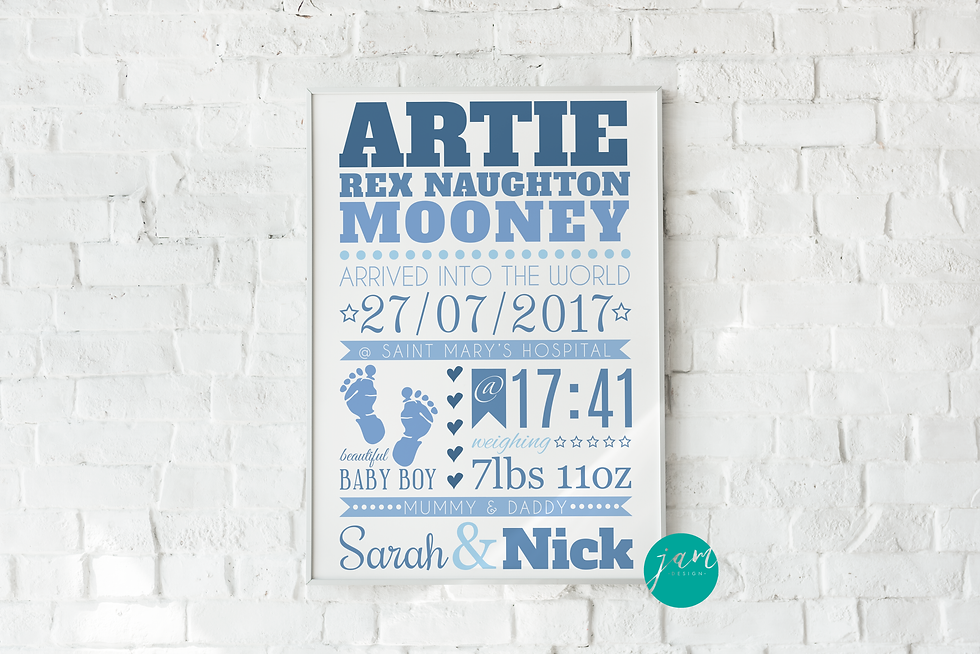 Thumbnail: PERSONALISED NEW BABY BOY PRINT (WITHOUT PHOTO)
