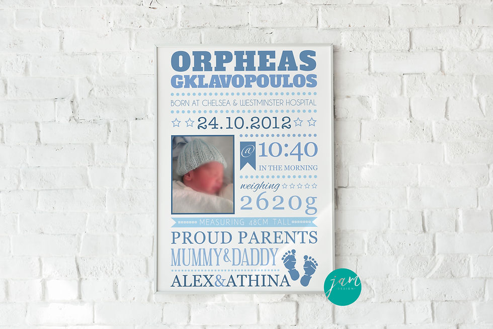 Thumbnail: PERSONALISED NEW BABY BOY PRINT (WITH PHOTO)