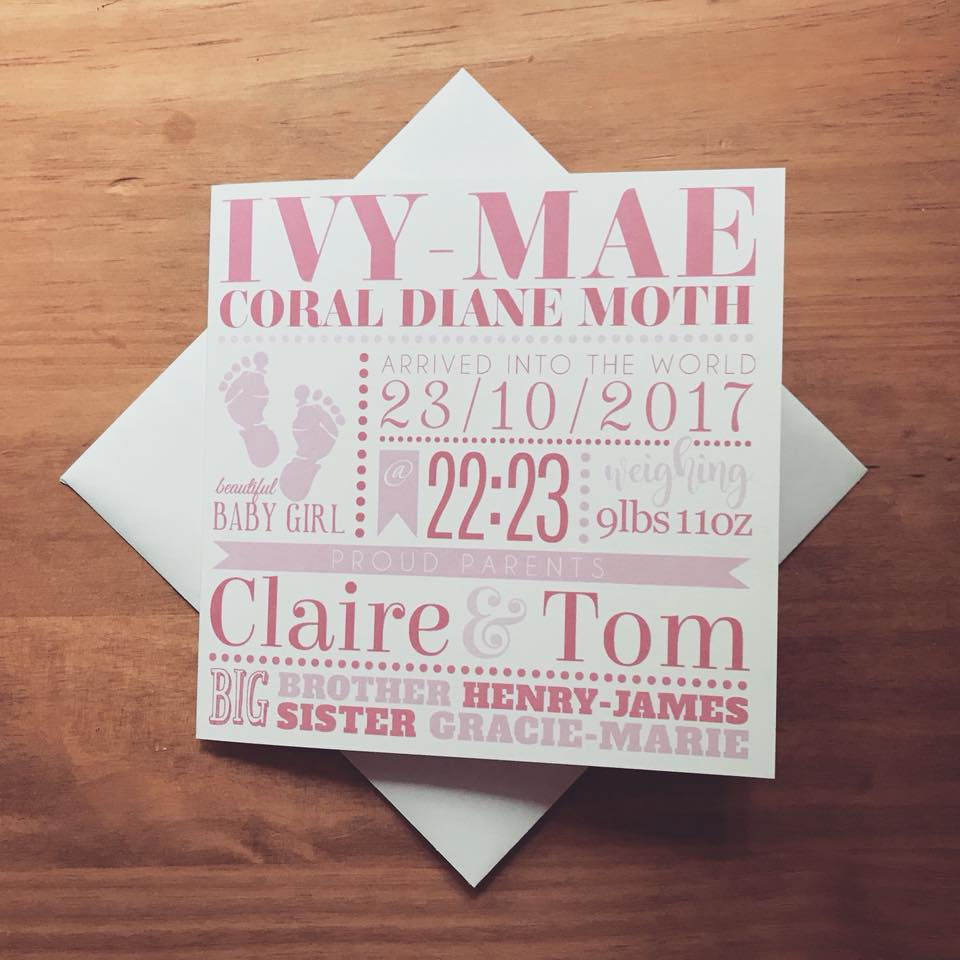 Thumbnail: PERSONALISED NEW BABY GIRL CARD