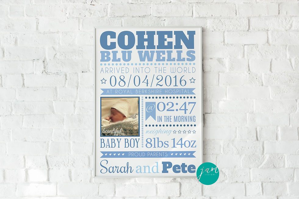 Thumbnail: PERSONALISED NEW BABY BOY PRINT (WITH PHOTO)