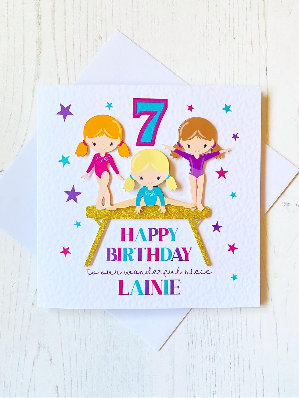 GYMNASTICS THEMED PERSONALISED BIRTHDAY CARD