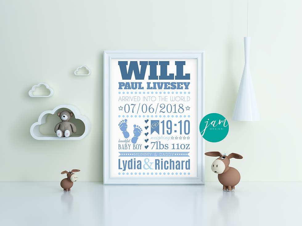 Thumbnail: PERSONALISED NEW BABY BOY PRINT (WITHOUT PHOTO)