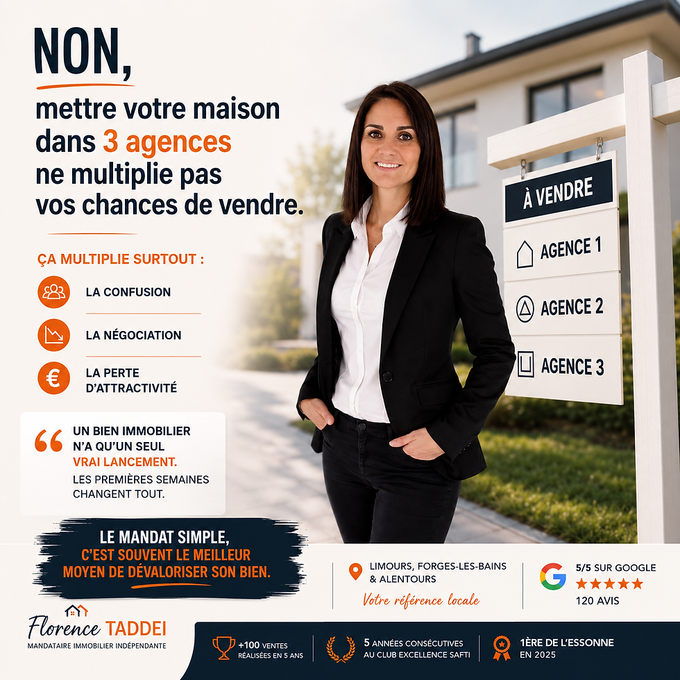 Non, mettre votre maison dans 3 agences ne multiplie pas vos chances de vendre.
Ça multiplie surtout :
→ les mauvaises négociations
→ la perte de valeur
→ et les acheteurs qui attendent une baisse de prix
Quand un bien est partout, il ne fait plus envie.
Il devient suspect.
Un bien immobilier n’a qu’une seule vraie mise en marché.
Le mandat simple la détruit souvent dès le départ.