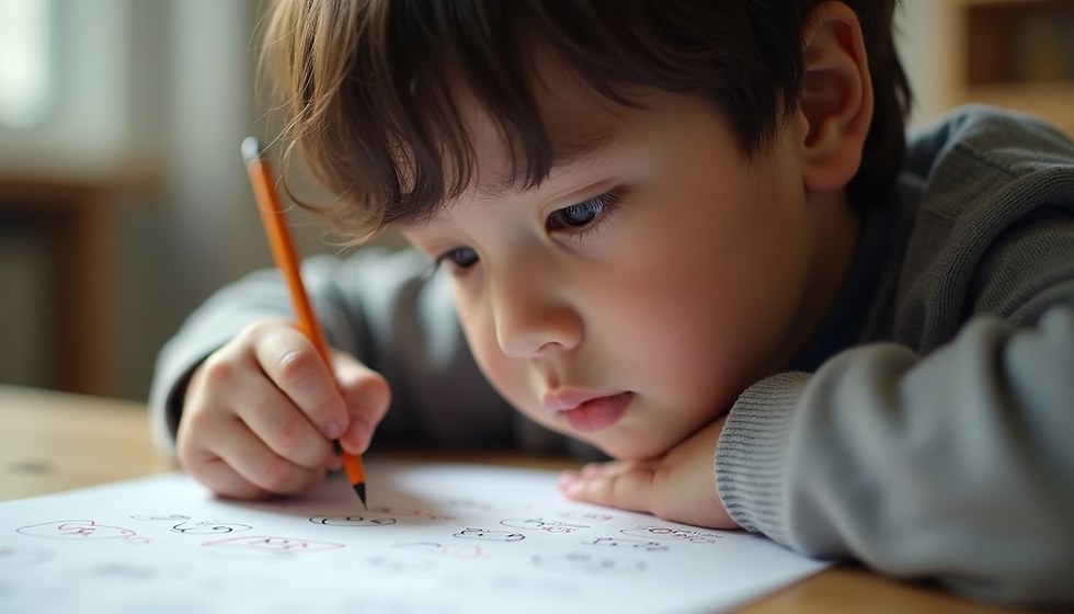 Child practicing mental maths with pencil and paper