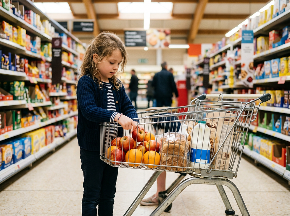 Everyday shopping can become a simple maths lesson.
