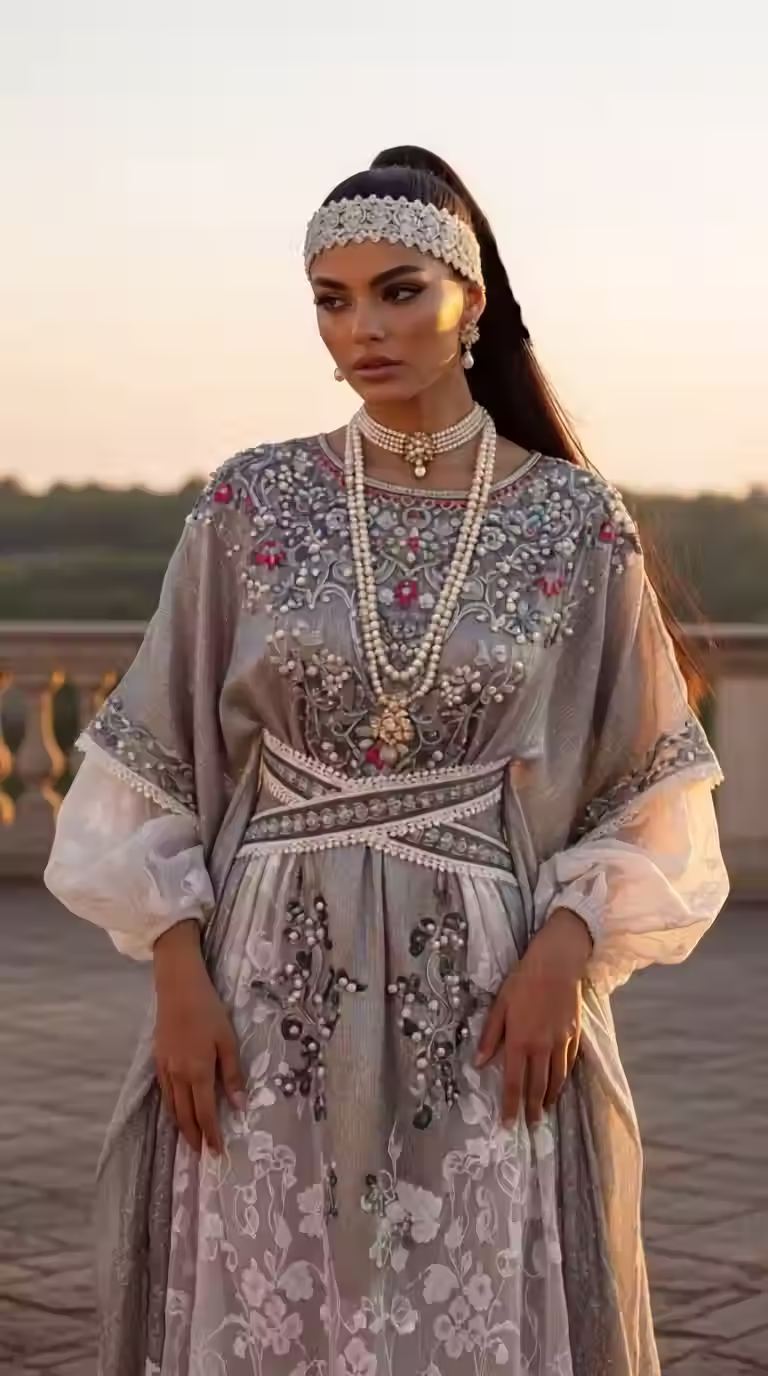 Chiffon Round Neckline Maxi Kaftan