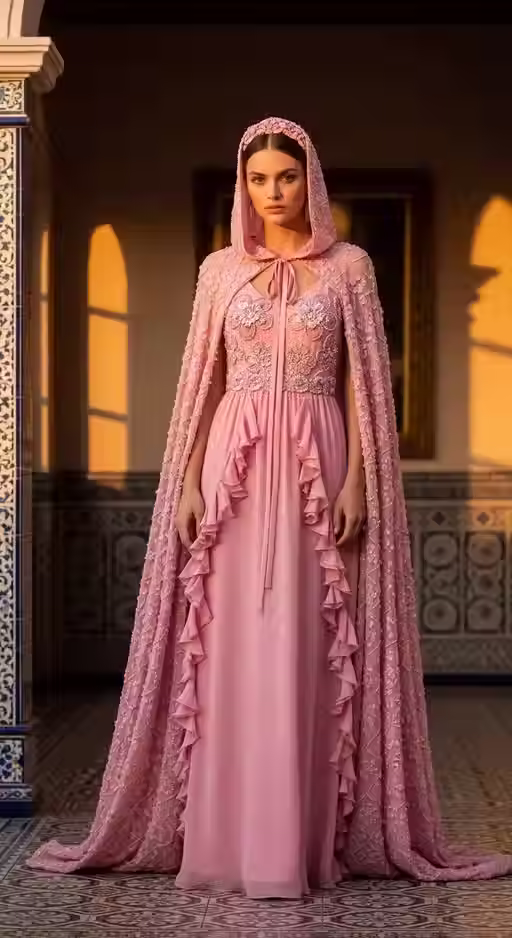 Silk Crepe-Tulle Cape-Dress