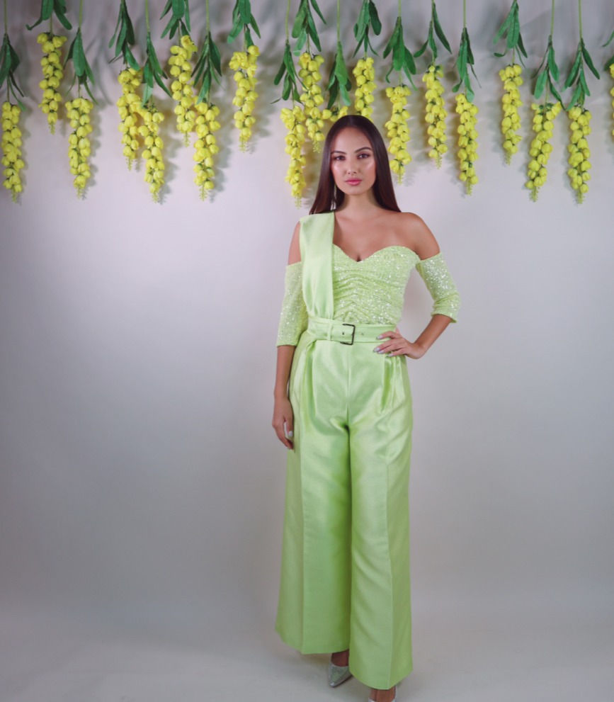 SET - Sequins Ruched Top and Single Sleeve Jumpsuit