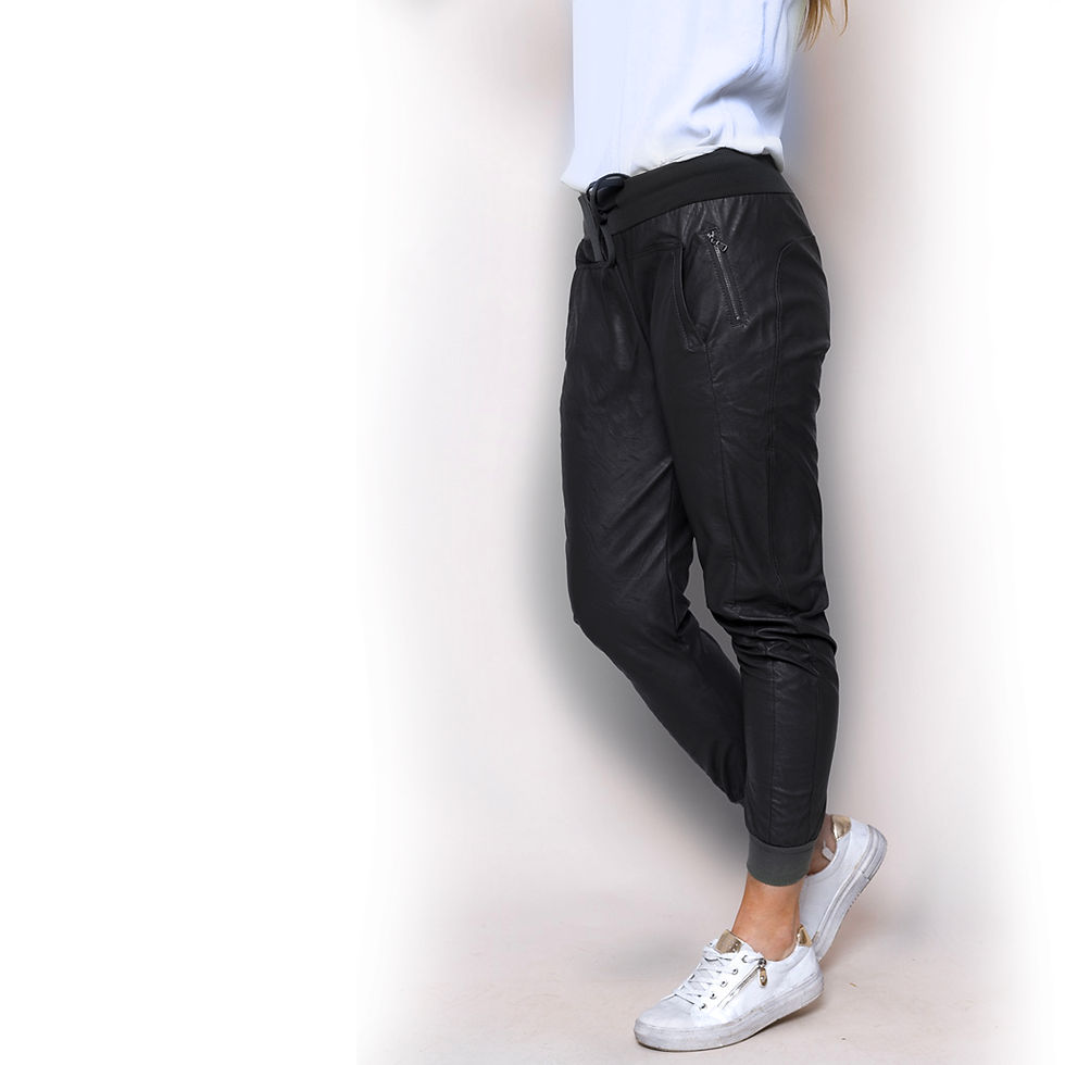 Thumbnail: FAUX LEATHER BLACK JOGGERS