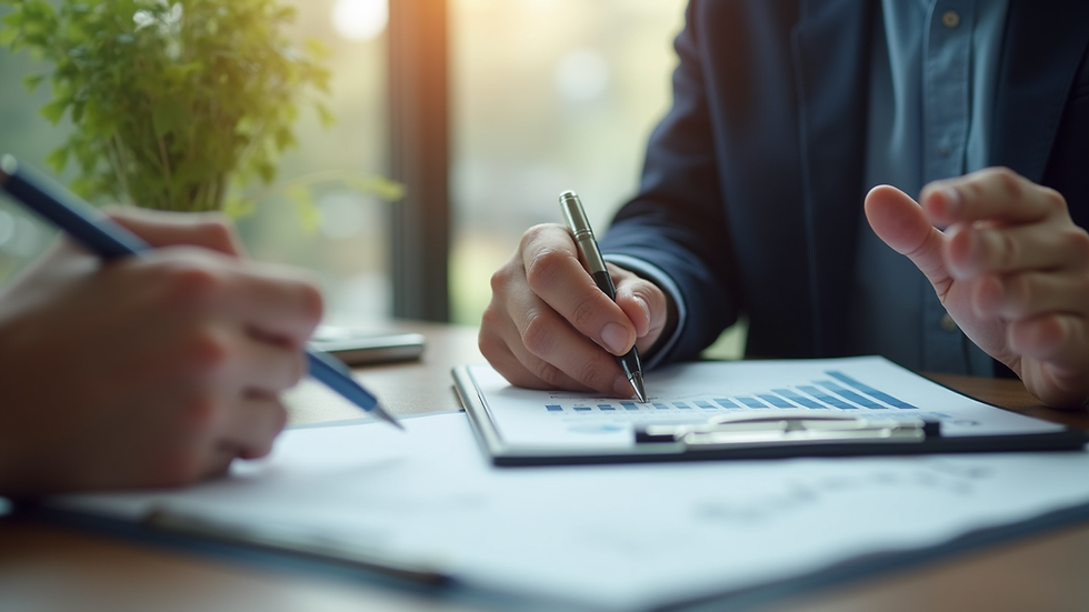 Close-up view of a financial advisor explaining insurance options to a client