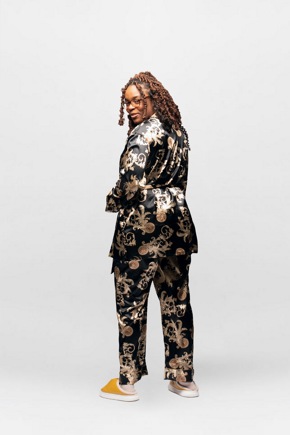 Thumbnail: Satin Print Pajama Set- 3pc
