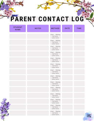 Parent Contact Log Editable | Math Magic Mama