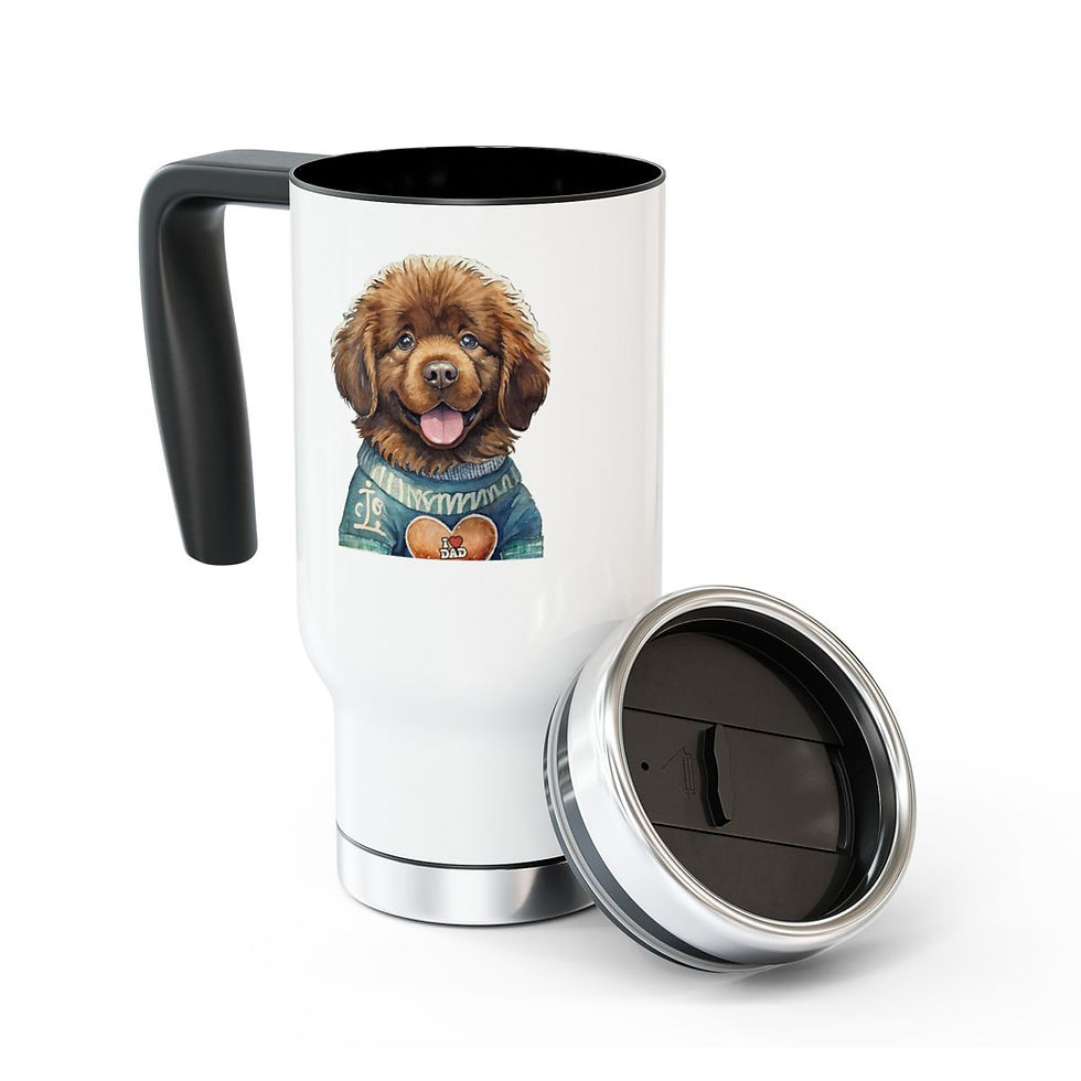 Thumbnail: Brown Newfie Newfoundland dad Stainless Steel Travel Mug with Handle, 14oz