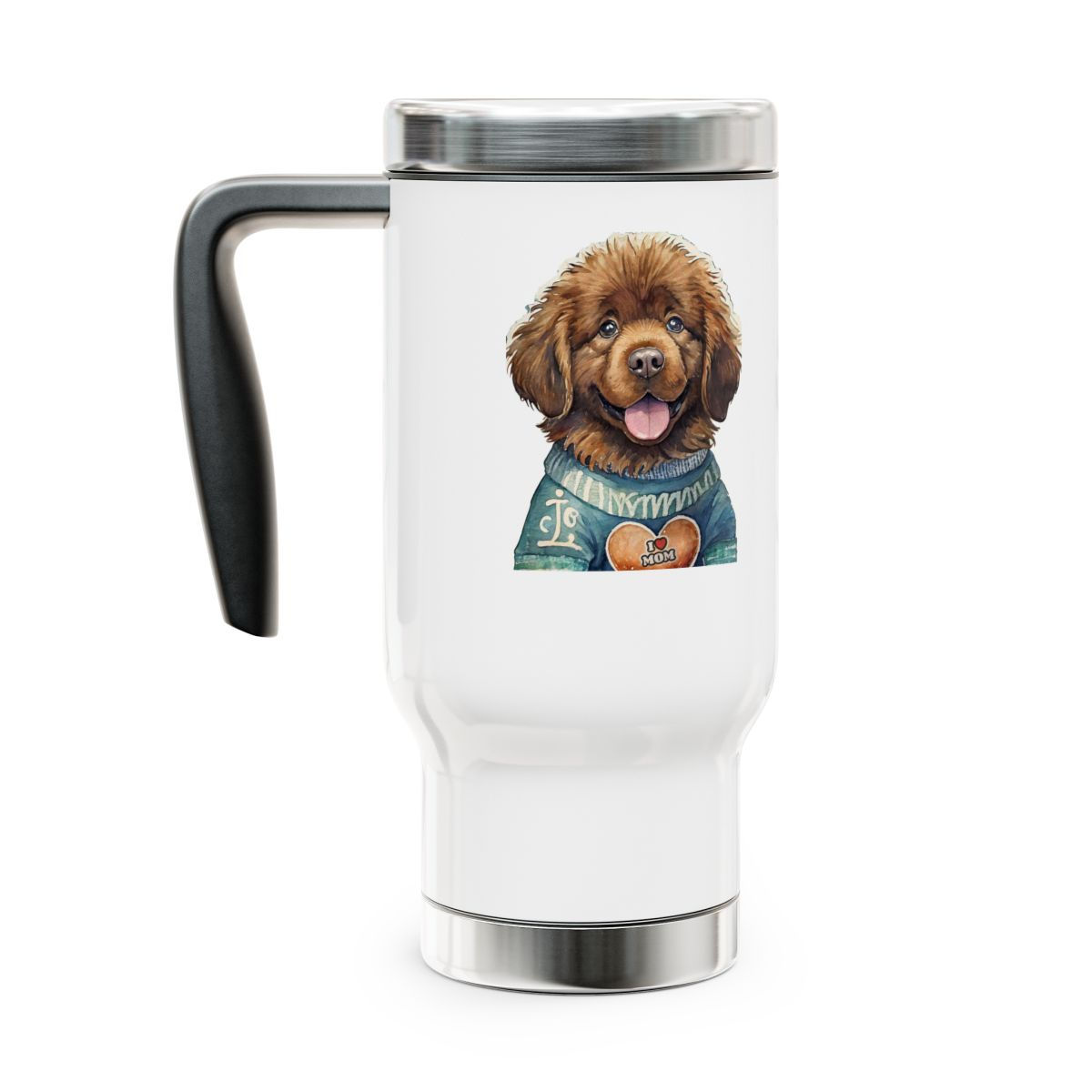 Brown Newfie Newfoundland mom Stainless Steel Travel Mug with Handle, 14oz