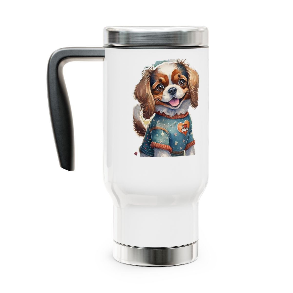 Cavalier King Charles Dad Stainless Steel Travel Mug with Handle, 14oz