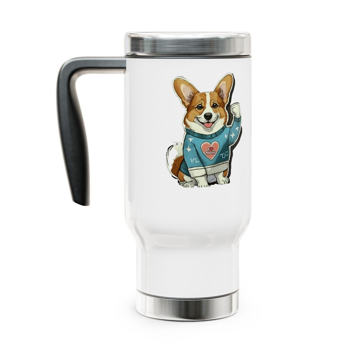 Corgi Mom Stainless Steel Travel Mug with Handle, 14oz