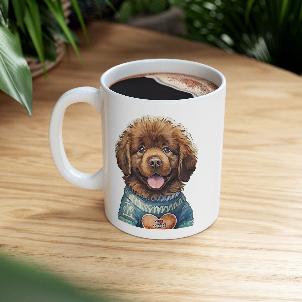 Brown Newfie Newfoundland Dog Mom Ceramic Mug 11oz - dishwasher safe 