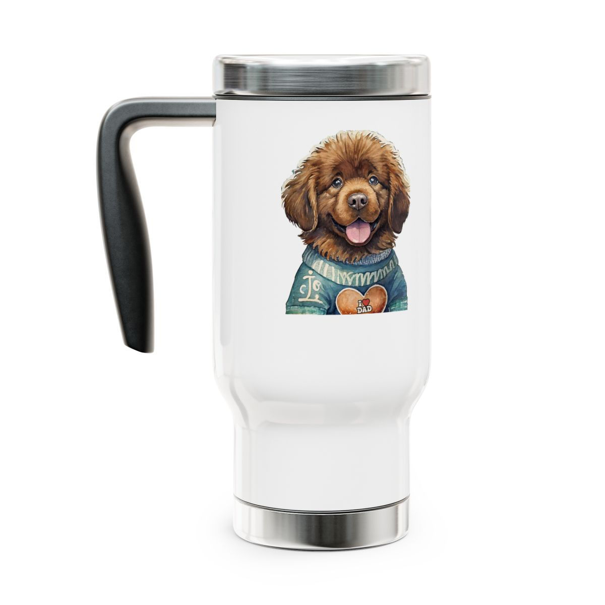 Brown Newfie Newfoundland dad Stainless Steel Travel Mug with Handle, 14oz